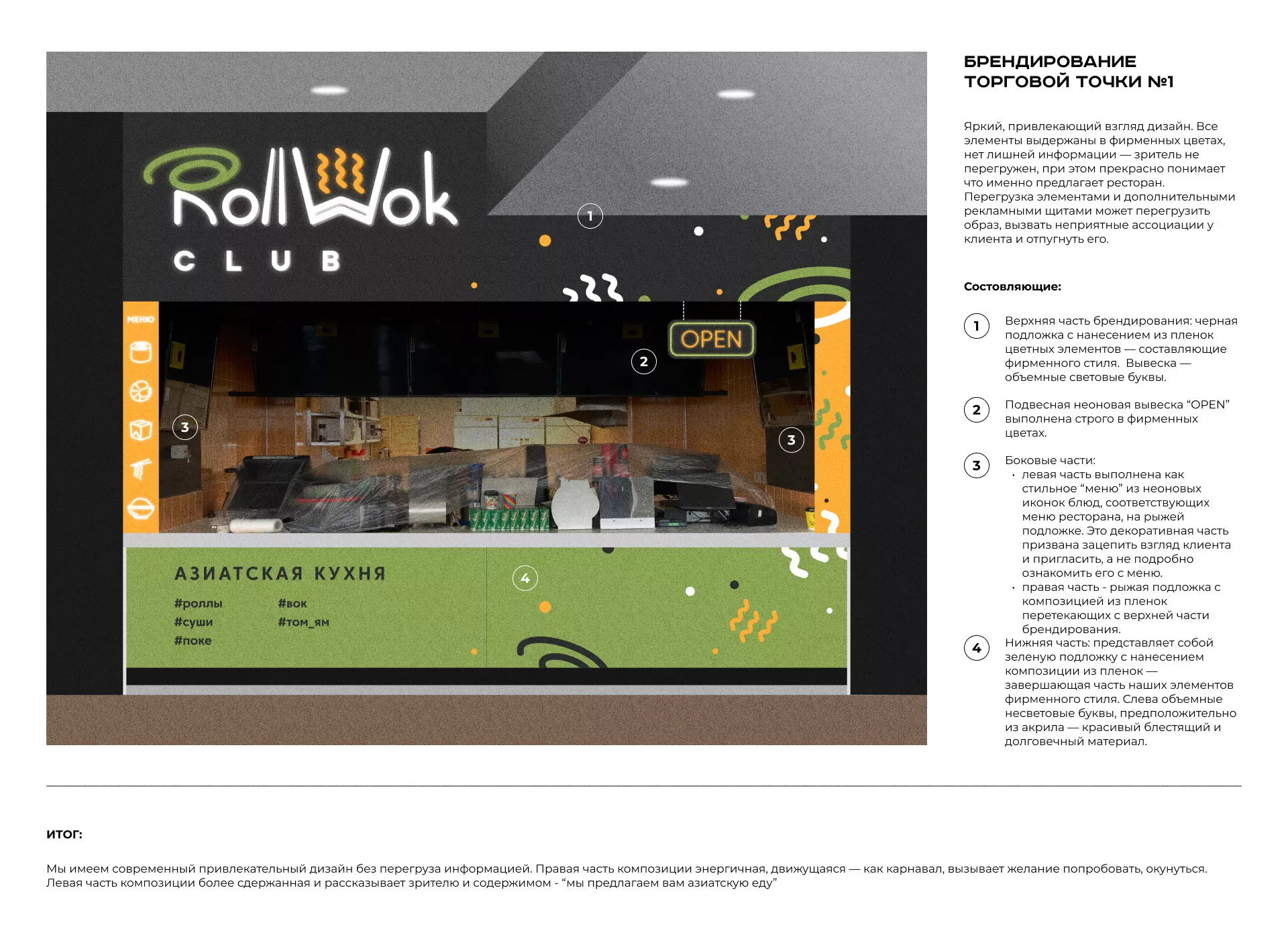 Брендирование торговых точек суши-бара «Roll Wok Club» в Жигулёвске