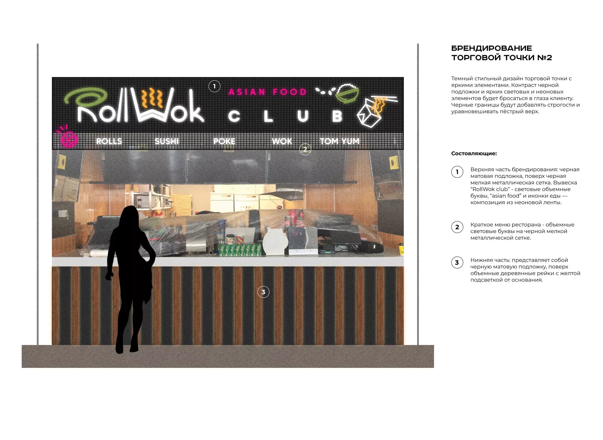 Брендирование торговых точек суши-бара «Roll Wok Club» в Жигулёвске